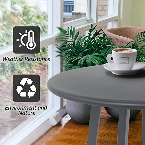 Meluvici Outdoor Side Table, Weather Resistant Patio Small Side Table Outdoor Indoor Round Metal Steel Small Side Table, Waterproof End Table For Garden Balcony Yard, Grey And Black #TOP1
