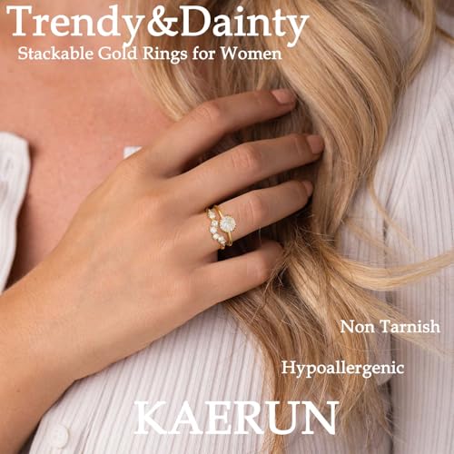 KAERUN Cubic Zirconia Gold Rings for Women Non Tarnish 14K Gold Plated Diamond Wedding Promise Engagement Rings Stackable Fashion Dainty Gold Knuckle Women Rings Set Size 6 7 8 9 10 112