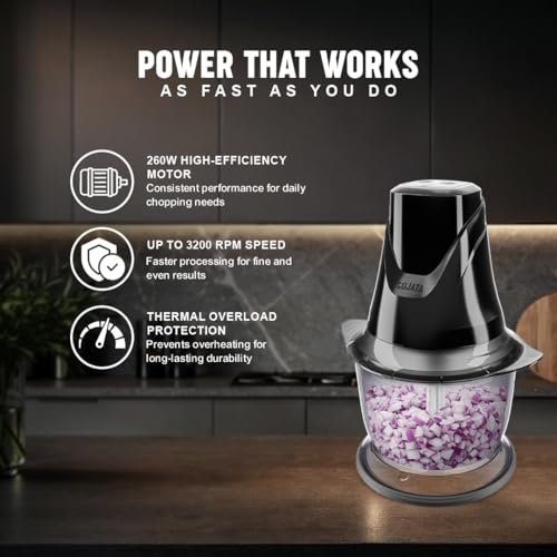 Image of Sujata Chopcraft Electric Chopper 900ml, Vegetable Chopper for Kitchen | Dual Speed | 3200 RPM High Speed Motor | Stainless Steel Blades | Chop, Mince, Whip & Blend | Black