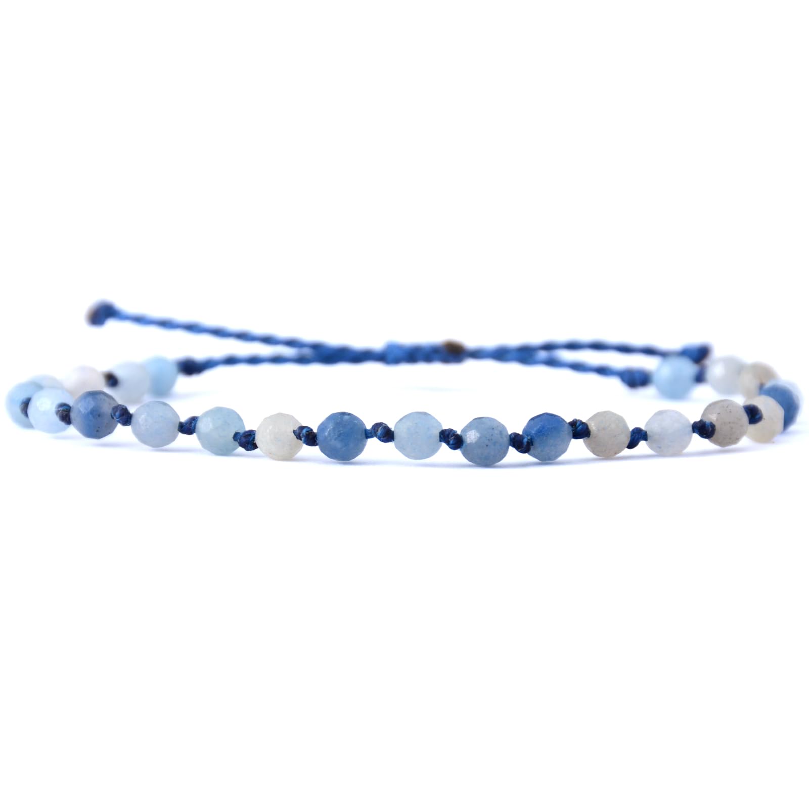 Ganbatte Natural Faceted Gemstone Bead Bracelet Adjustable Waterproof Wax Cord Hand-Knotted Design
