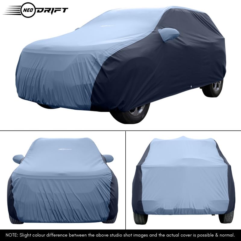 Image of NEODRIFT 'SuperTech' Car Cover for Tata Tigor (100% Water-Resistant, All Weather Protection, Tailored Fit, Multi-Layered & Breathable Fabric) (Colour: L.Blue+Black)
