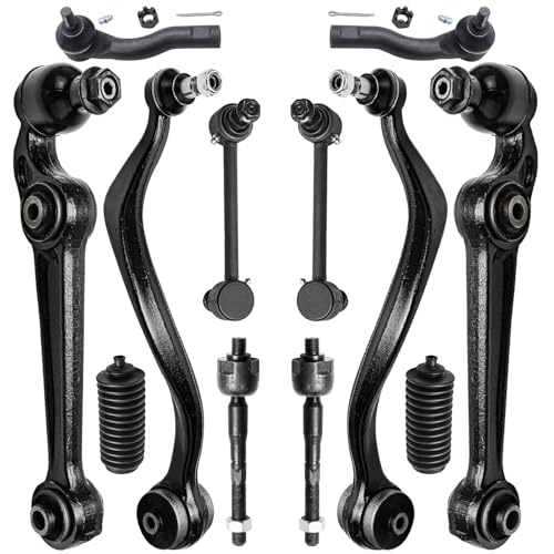 Image of Detroit Axle - 12pc Front Lower Control Arms Kit for Ford Fusion Lincoln MKZ Mercury Milan, 4 Forward Rearward Control Arms with Ball Joint 2 Sway Bars 4 Outer Inner Tie Rods 2 Boots Replacement