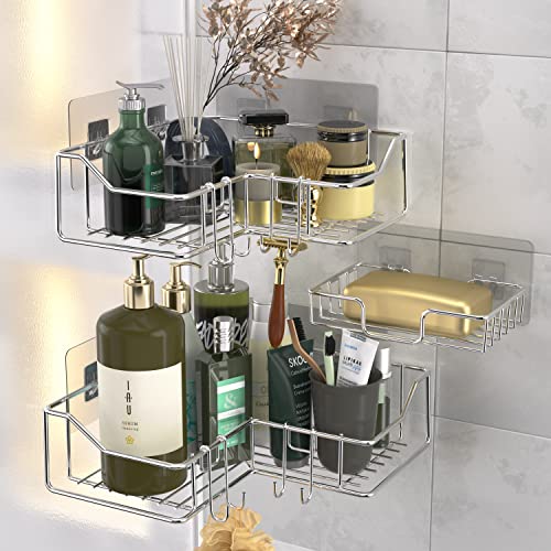 Tetote Corner Shower Caddy & Soap Dish Holder,3-Pack Adhesive Shower Shelf With Hooks,Sus304 Stainless Steel Wall Mounted Bathroom Shower Organizer For Bathroom Rack Floating Shelves #TOP11