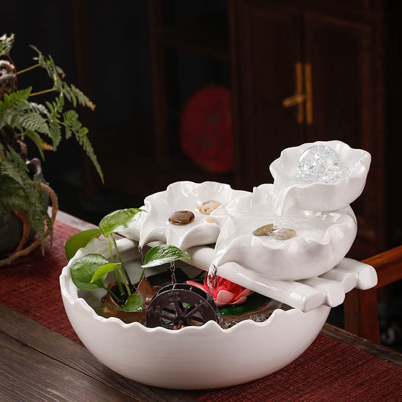 MIXIUJIEN Fontana d'acqua in ceramica per interni, tranquilla fontana da tavolo per decorazione domestica, meditazione e relax, regalo perfetto per l'inaugurazione della casa con atomizzatore (senza