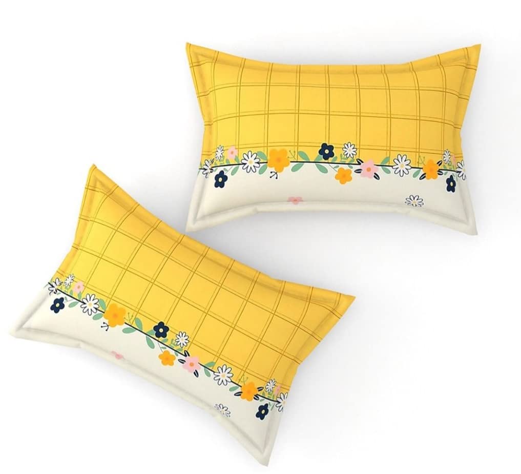 THE HOME STYLE Super Soft Glace Cotton 300 TC King Size Printed Pillow Covers Ll Pillow Cases Ll Set Of 2 Piece- 18"X 28" Inches (Cadmium Yellow)