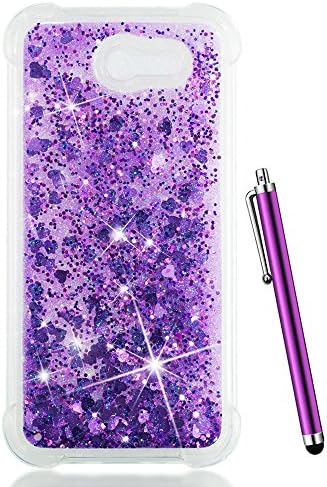 for Galaxy J7 Prime Case 2017 Glitter,Galaxy J7 Perx Case,CAIYUNL Bling Liquid Women Men Clear Cute Slim TPU Phone Cover Protective Luxury Bumper for Samsung Galaxy J7 V/J7 Sky Pro/Halo&Stylus-Purple