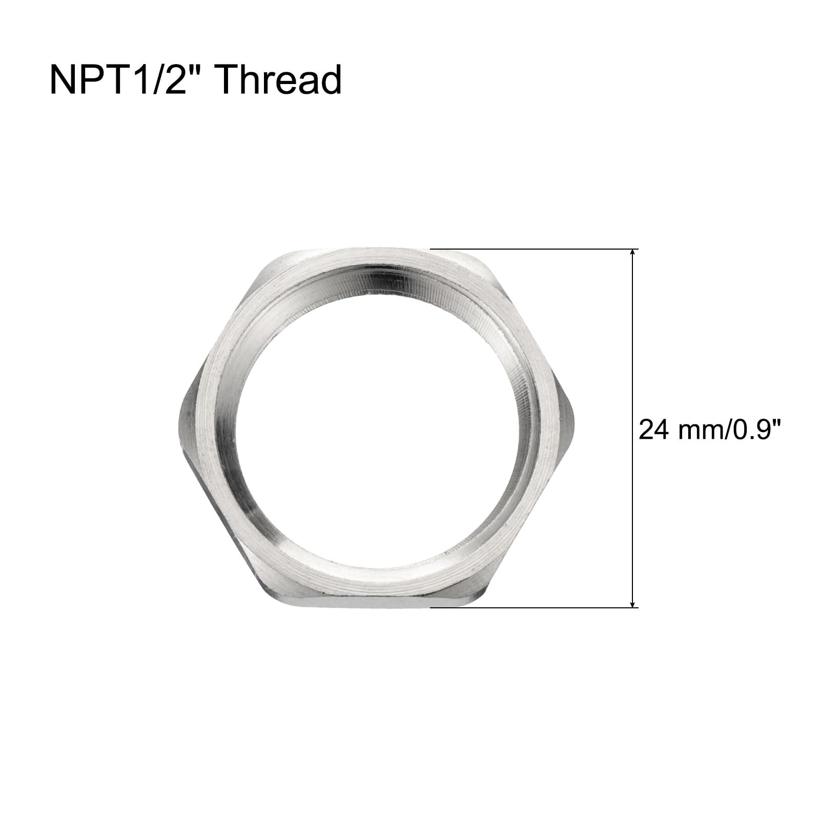 uxcell 8Pcs Cast Pipe Fitting Hex Locknut, Brass Hex Lock Nut NPT1/2 Female Thread, Brass Nickel Plated for Plumbing Fixed, Water Broom and Undercarriage Cleaner Silver Tone