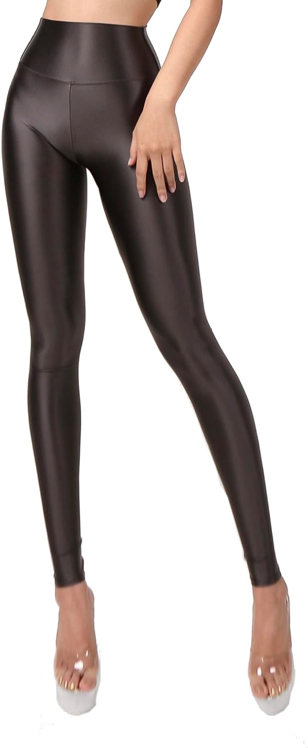 E EASILK Women's High Waist Workout Leggings Indoor Fitness Pilates Sports Pants Glossy Opaque Yoga Tights