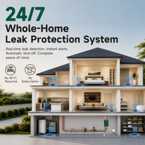 Image of Smart Automatic Water Shutoff Valve & Leak Detector, 15 Sec Auto Shut-Off, Real-Time Leak Detection, No WiFi Required, Whole-Home Leak Protection System, 1640 ft LoRa Coverage, Fits 3 /4 inch & 1 inch Pipes