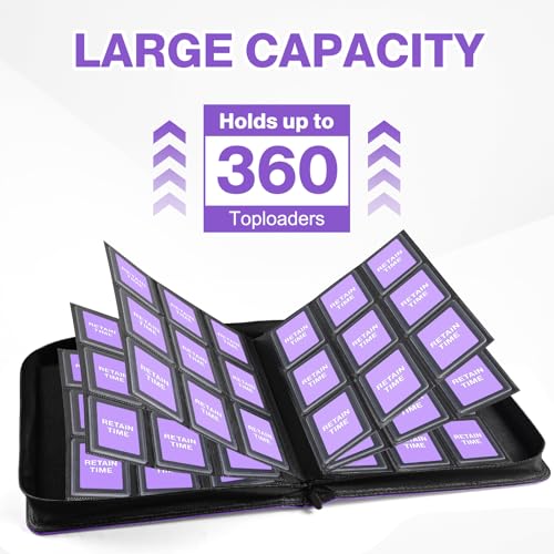Image of Top Loader Binder 9 Pocket, Holds 360 Toploaders, 100 Toploaders INCLUDED | Toploader Binder for 3 inch x 4 inch Rigid Toploaders, Trading Card Binder for TCG, MTG, Sport Cards, PU Leather Cover, Side Loading