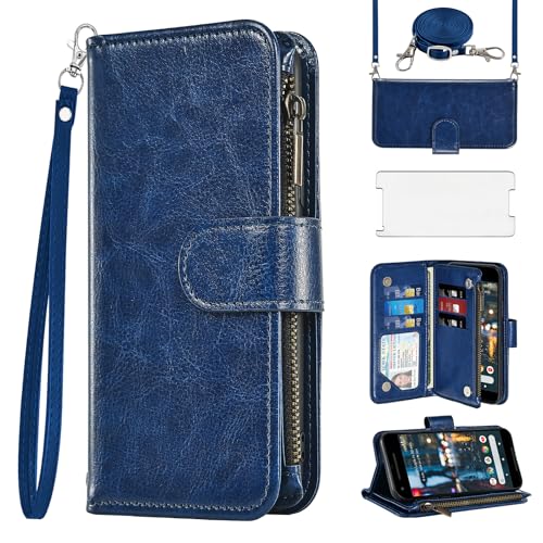 Étui portefeuille pour Google Pixel 2 avec porte-cartes et protection d'écran en verre trempé