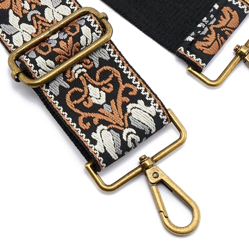 Image of ZOOEASS Bronze Buckles Purse Strap, 2 inch Wide Crossbody Handbag Strap Adjustable Replacement Shoulder Strap Vintage Embroidery