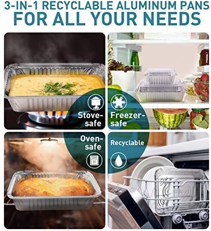 XIAFEI 2LB Takeout Foil Pans with Lids(50 Pack), Recyclable Food Storage,Disposable Aluminum Foil for Catering Party Meal Prep Freezer Drip Pans BBQ Potluck Holidays- 8.26" x 5.7" x 1.77"