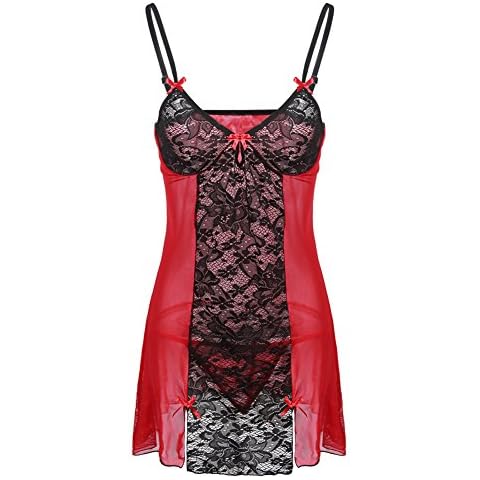 Tenchif Women Lingerie Mini Babydoll Sleepwear Strappy Lace Dress Set Cover