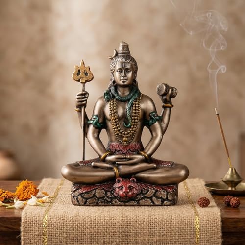 Image of Shiva Statue Car Dashboard Idol, Shiv Ji for Birthday,Annivesary, Home & Office Pooja Room,Living Room Show piece new House Warming Gift (Golden,Size -8 * 7 * 3.5 cm,Resin)