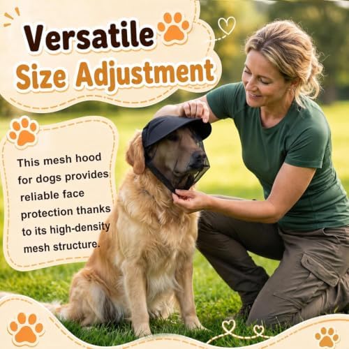 Dog Outdoor Protection Mask, Breathable Adjustable Mesh Head Guard for Small and Medium Dogs,Dog Safety Mesh Protector for Outdoor Hiking Camping (L) - 2