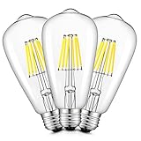 CRLight 8W 6000K LED Edison Bulb Daylight White 800LM Dimmable 80W Incandescent Equivalent, Replace 16W Compact Fluorescent CFL Bulbs, E26 Base Vintage ST64 Clear Glass LED Filament Bulbs, 3 Pack