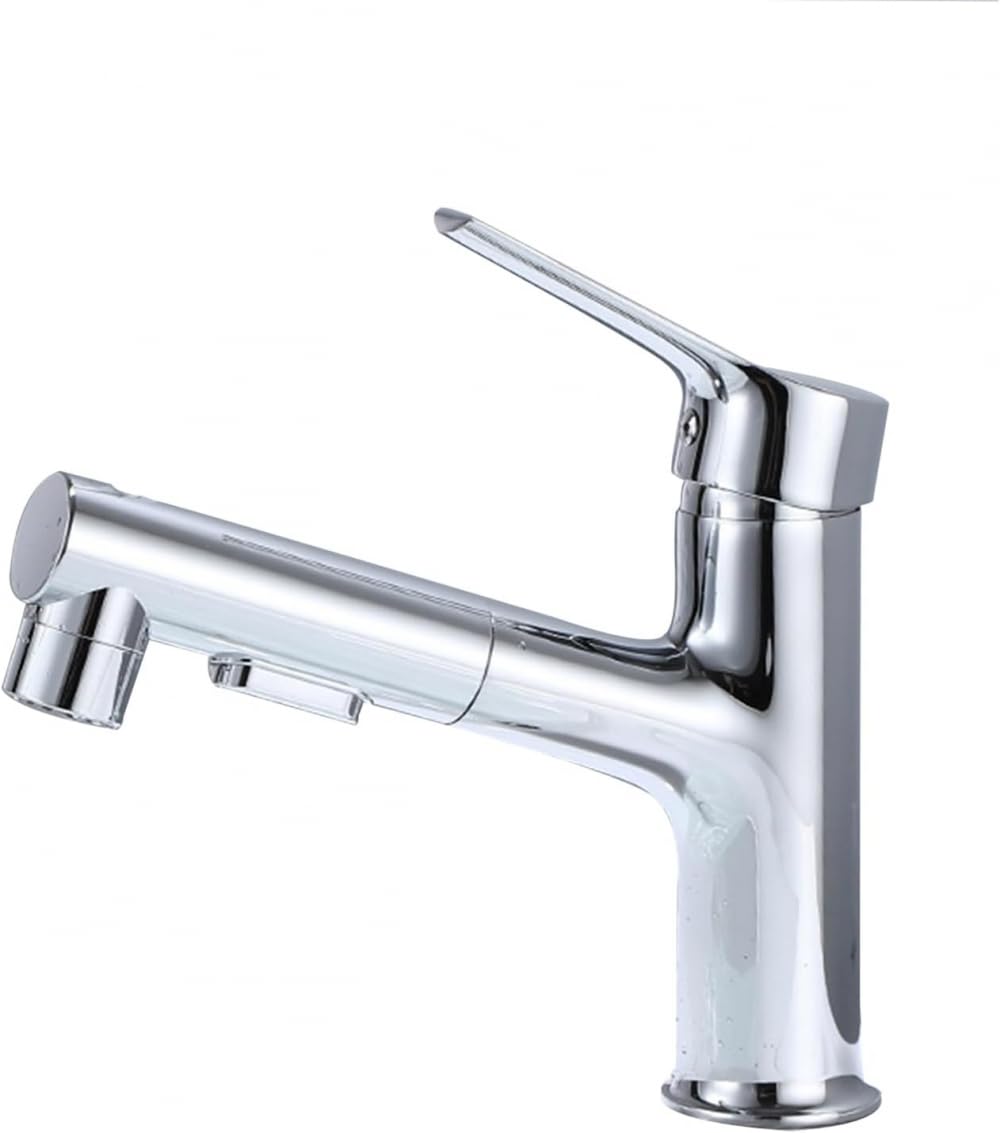 Zqfhsx Cromo Faucet For Bathroom Sink Single Hole Pull Out Brass Undermount Basin Faucet-Gray(Cromo)