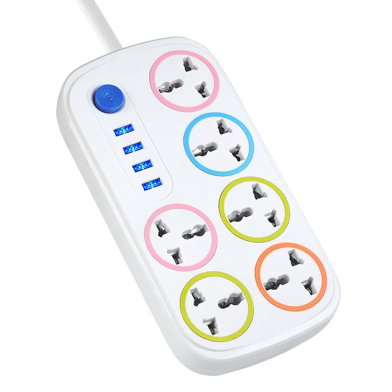 Image of HUPLA 6 Universal Socket Extension Board with 4 USB Charging Ports, Master Switch, Heavy Duty Power Strip, Multi Plug Extension Box for Home, Office, Laptop, Mobile, TV & Appliances (White)