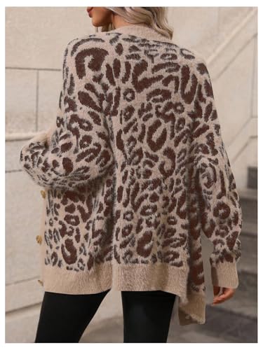 Image of SOLY HUX Women's Leopard Print Cardigan Sweaters Button Down V Neck Long Sleeve Fuzzy Cardigans