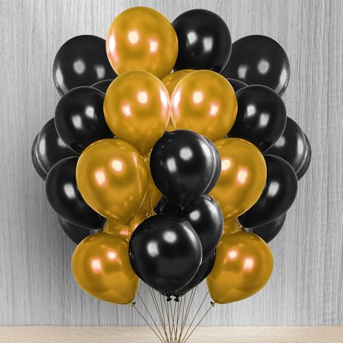 Image of Party Propz Black And Golden Balloons - 25 Pcs Black And Golden Balloons For Decoration | Balloons For Decoration | Golden Birthday Decoration | back golden balloons For Decoration (Latex)