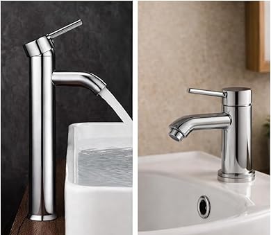 Foto di Set 2 Rubinetti Miscelatori Cromati in Ottone Lucido – 1 Gambo Lungo 30 cm per Lavandino/Lavabo + 1 Gambo Corto 17 cm per Bidet, Design Moderno con Tubi Flessibili e Kit Installazione per Bagno Domest