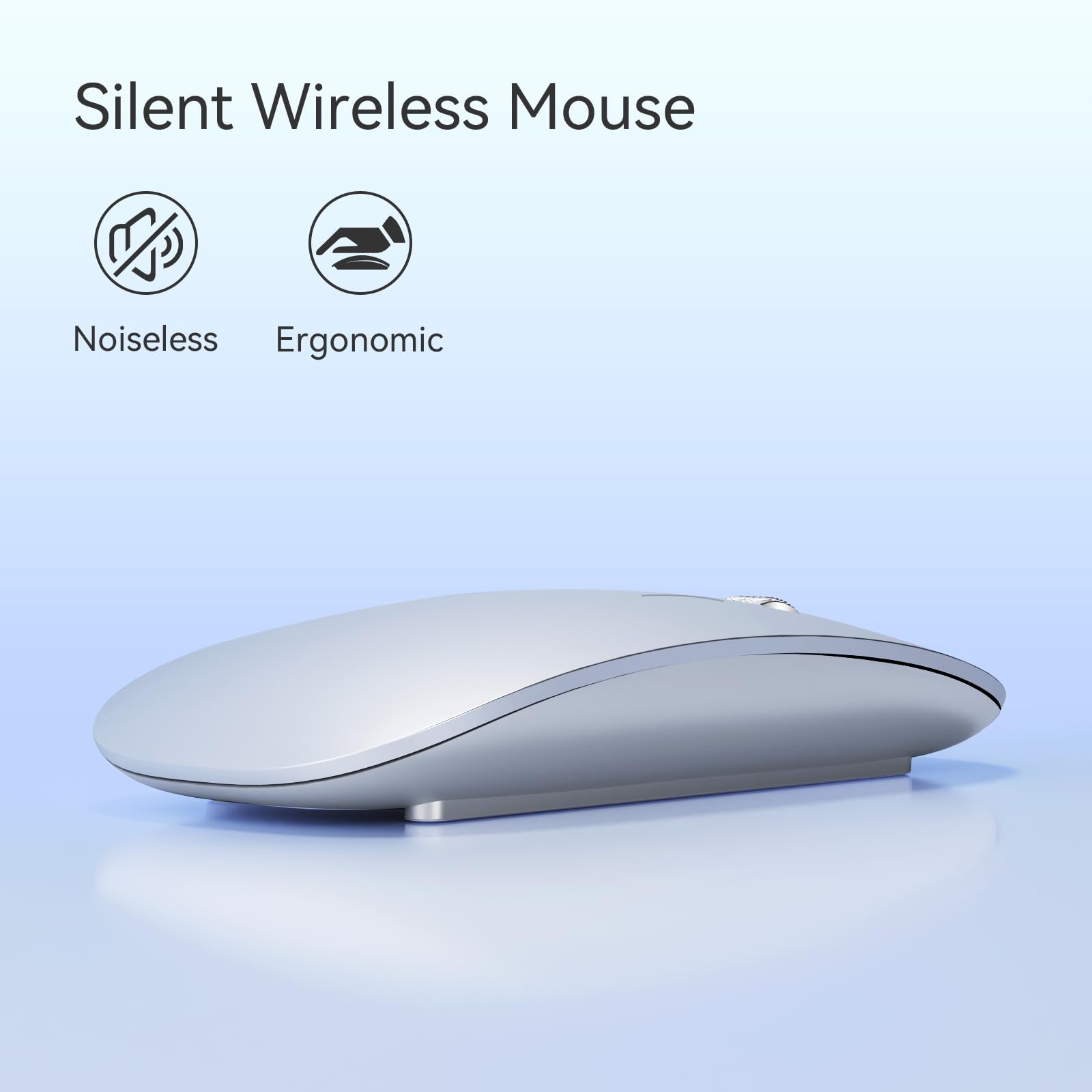 Uiosmuph Bluetooth Maus, Kabellose Maus mit USB-Nano-Empfänger, Tri-Mode (Dual Bluetooth 5.1 + 2.4GHz) Leise Funkmaus Wiederaufladbare für Laptop, PC, iPad, Mac Silber