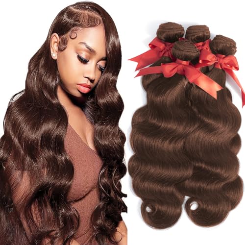 26 28 30 30 Inch Body Wave Bundles Human Hair Dark Brown Bundles Virgin Indian Body Wave Natural 4 Bundles Long Hair Extensions Chocolate Color Remy Human Hair Weaves