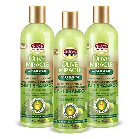 African Pride Olive Miracle Shampoo & Conditioner 2 in1 Formula (3 Pack) enriched with tea tree and olive oil to moisturize and protect hair and scalp, 12oz. Cover