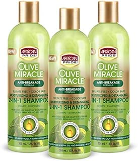 African Pride Olive Miracle Shampoo & Conditioner 2 in1 Formula (3 Pack) enriched with tea tree and olive oil to moisturize and protect hair and scalp, 12oz.