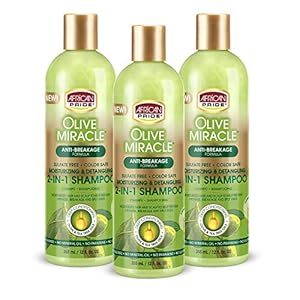 African Pride Olive Miracle 2 in 1 Shampoo & Conditioner, Moisturizing & Detangling for Coily & Curly Hair, with Olive Oil & Flaxseed Oil, 12 oz