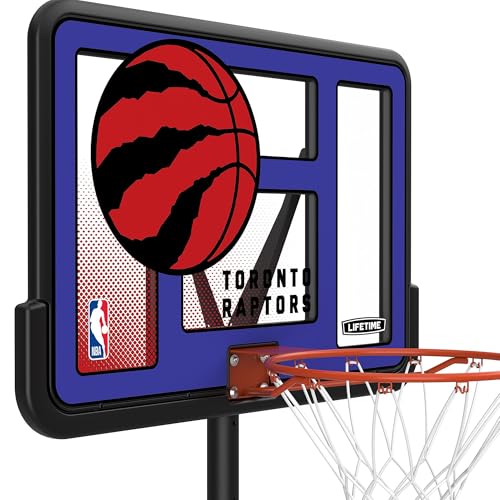 Image of Lifetime NBA Toronto Raptors Portable Basketball Hoop, Adjustable Height 7.5-10 Ft, 44 Inch Shatterproof Fusion Backboard, Base with Wheels