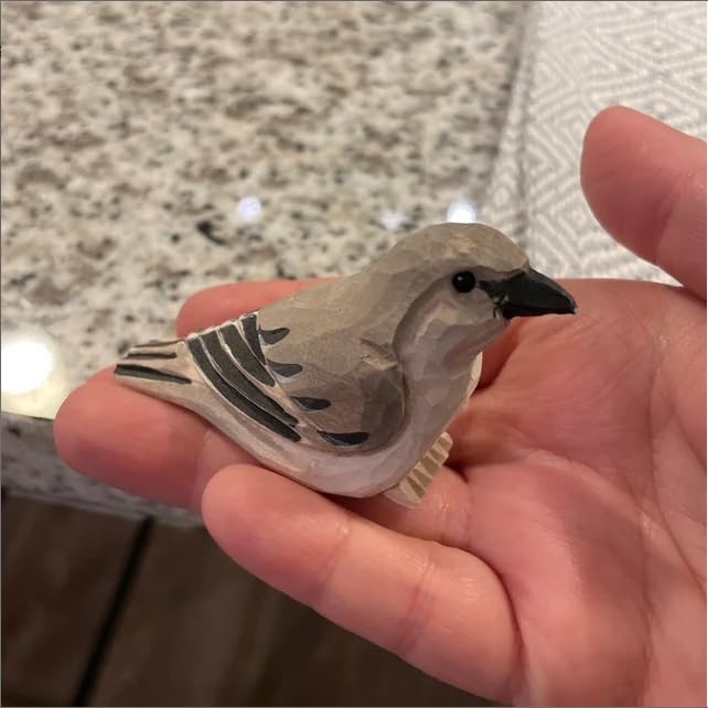 Figura pequeña de pájaro tallado a mano en madera miniatura 3