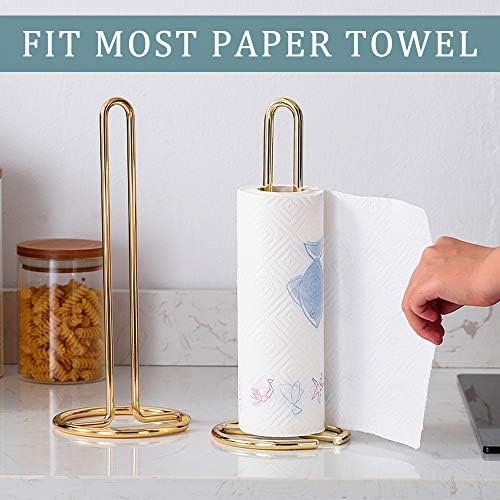 Paper Towel Holder Akamino Standing Paper Towel Roll Rack with Weighted Base for Kitchen Countertop Dining Room Table, Gold