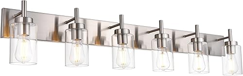 Miniatura 14 de VINLUZ Lámpara de tocador de baño de 5 luces, apliques de níquel cepillado, iluminación de pared, moderna lámpara industrial de montaje en pared