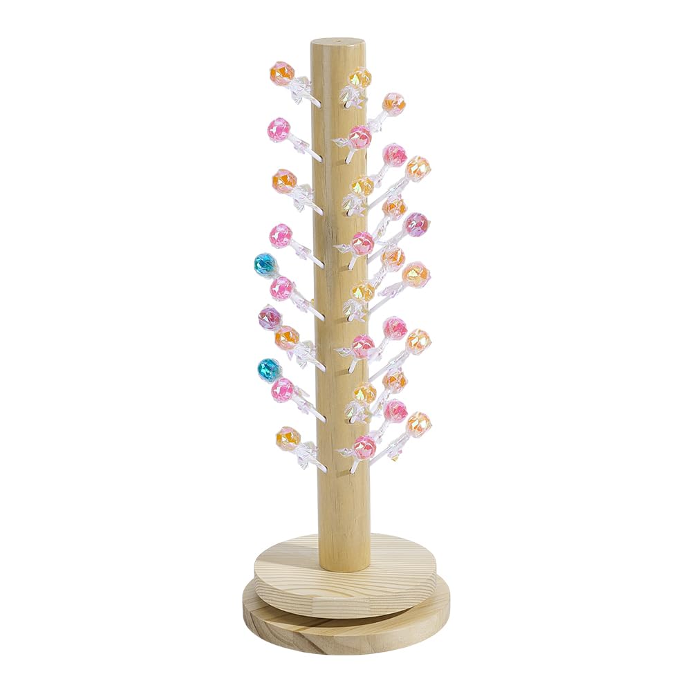 PH PandaHall Wood Cake Pop Stand 49 Holes with Spinning Base, Lollipop Dessert Holder Candy Table Display Stand Rotate Candy Rack for Wedding Birthday Party Small Business, Easy to Assemble, 44x16cm