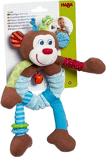 HABA 302999 - Greiffigur Affe Lino , Kuscheltier mit vielen Effekten zum Spielen und Entdecken , Baby-Spielzeug ab 6 Monaten