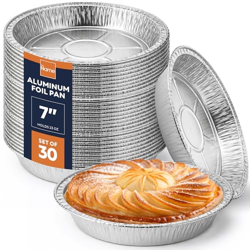 The Name 7 Round 30 Pack Aluminum Foil Pans Disposable Pie Tins Mini Pans Tart Baking Trays Oven/Freezer Safe Perfect for Apple Pie Pumpkin Pie Quiche Pot Pie Cobbler Catering & Food Service