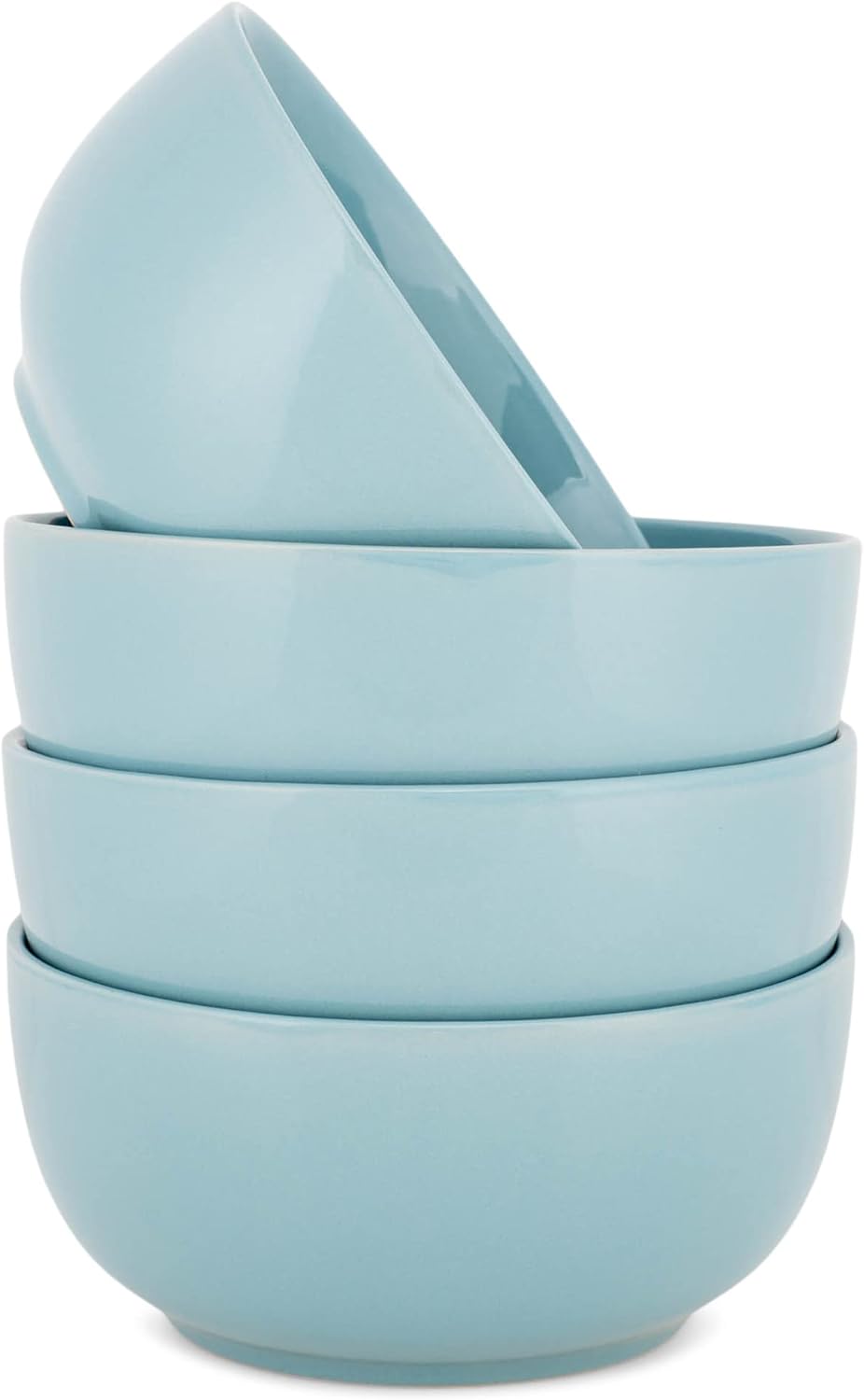 Elanze Designs Bistro Glossy Ceramic 6.5 inch Dinnerware Bowls Set of 4 - Perfect for Everyday uses from Soup, Pasta, Salad, Cereal, Ice cream, Ramen and Pho, Ice Blue