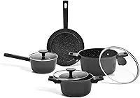 Oikos - Jogo com 4 Panelas Antiaderentes de Revestimento Cerâmico para Fogão por Indução, a Gás, Elétrico e Vitrocerâmico Cor Preta Mou Chia