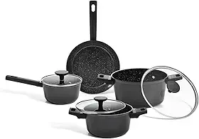 Oikos - Jogo com 4 Panelas Antiaderentes de Revestimento Cerâmico para Fogão por Indução, a Gás, Elétrico e Vitrocerâmico Cor Preta Mou Chia