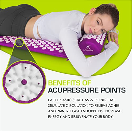 ProsourceFit Acupressure Mat and Pillow Set for Back/Neck Pain Relief and Muscle Relaxation, Purple - Thumbnail 3