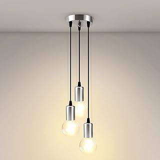 EMKE Industrial Pendant Light, Chrome Retro Ceiling Light 3-Light E27 Holder Vintage Light DIY Hanging Light with Adjustable Wires for Living Room Coffee Shop Hotel Hallway Bar (Bulb not Included)