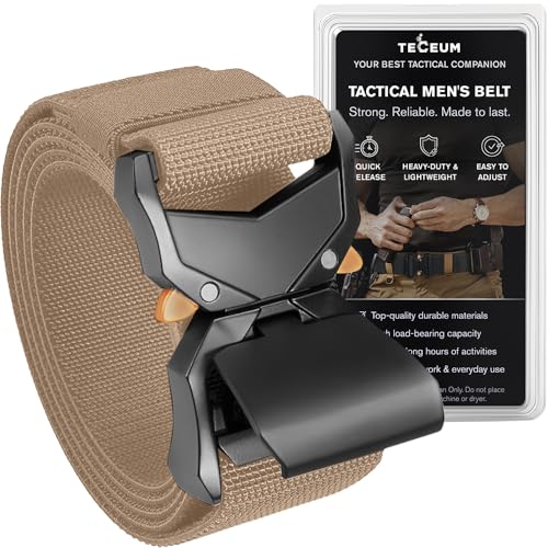 TECEUM Tactical Belt – Coyote B1 L – Heavy-Duty Military, Work, Hiking,Rigger, Utility, EDC Men’s Belts – Quick-Release – Nylon Web
