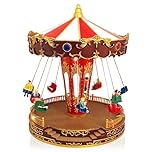 TIN DREAMS| Christmas Carousel with Movement, Music and LED Lights | Musical Swing Merry Go Round Carousel | Christmas Village Scene, Miniature Town, Animated Lighted Scene | Xmas Decoration for Home