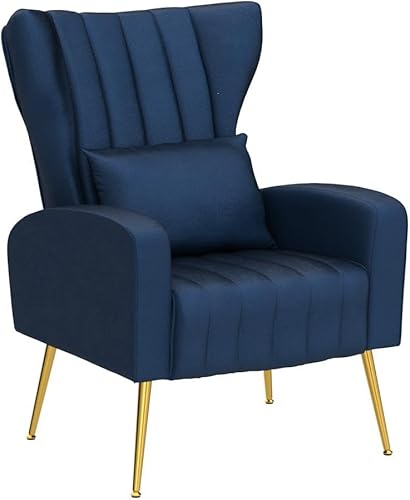 Miniatura 73 de Silla moderna de terciopelo para sala de estar, dormitorio, silla con respaldo alado con brazo y patas doradas, silla auxiliar de recepción de