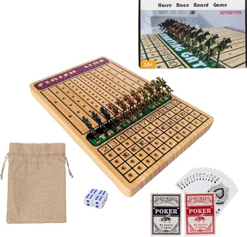 Juego de mesa Horse Race con 11 caballos metálicos y tablero de madera miniatura 1