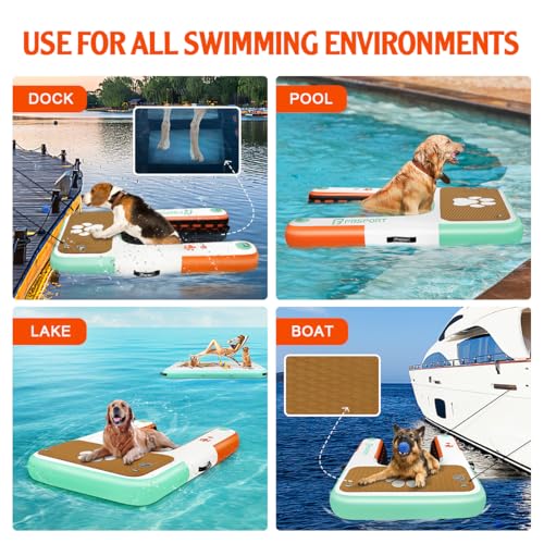 FBSPORT Hunderampe Aufblasbare Hunde Wasserrampe, Hundeboot Rampe Schwimmende Dock Leiter für Pool, Boot, Seen, rutschfeste Eva-Schwimmleiter für Hunde bis zu 100 kg