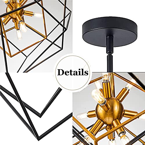 Lampe suspension noire et dorée géométrique pour salle à manger - 7