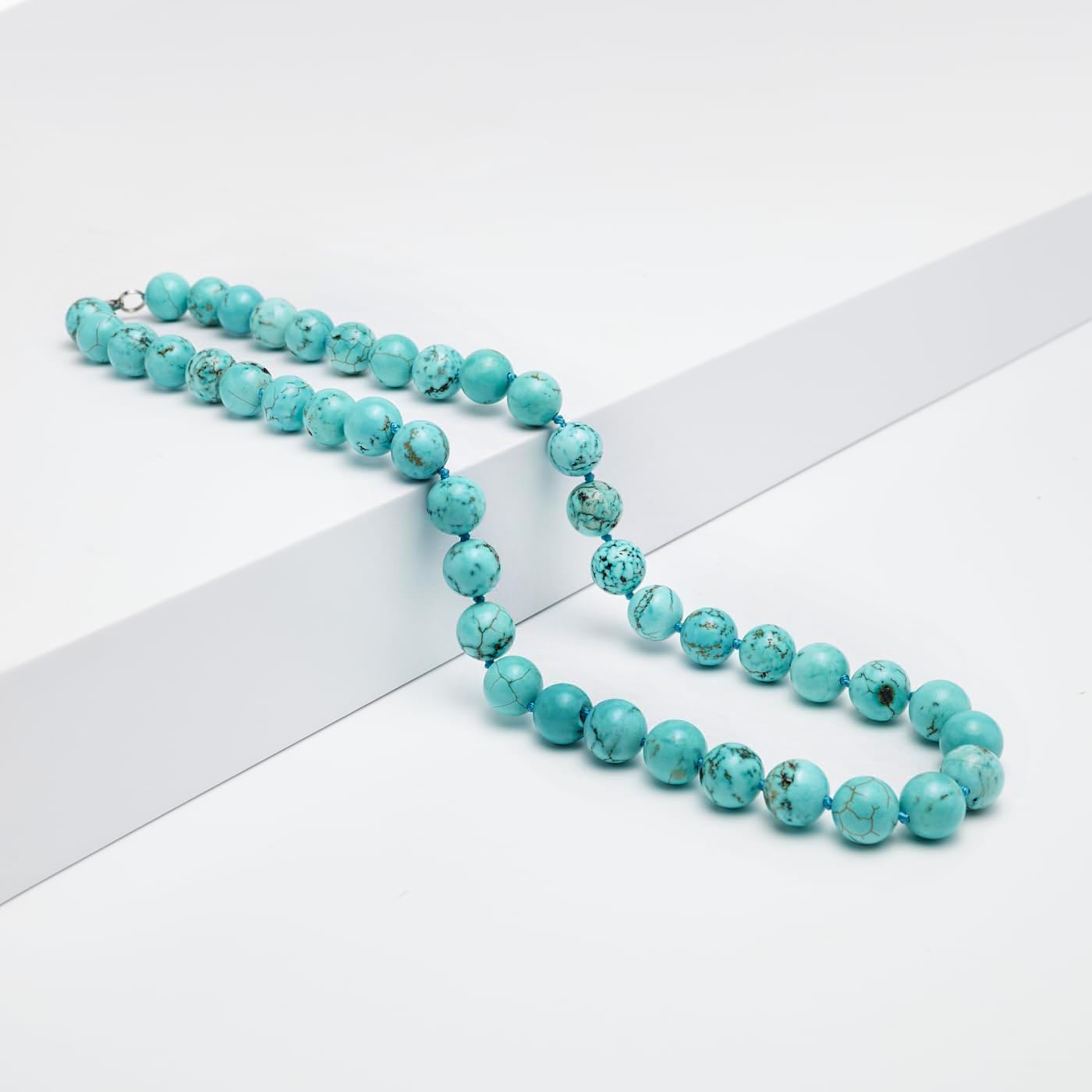 Handmade Beaded Necklace for Women - Natural Blue Turquoise Gemstone Necklace - 10mm Beaded Statement Necklace for Women - Image 2